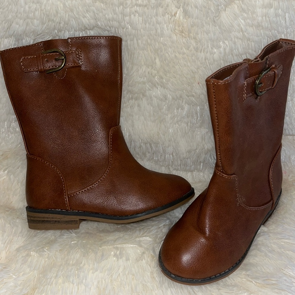 Cat & Jack Girls' Evelyn Zipper Slip-On Riding Boots Cognac Toddler Size 6 NWT